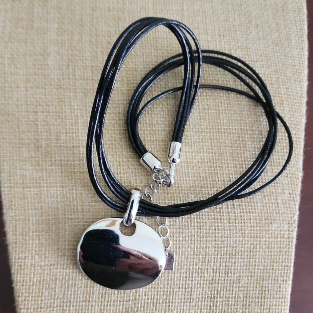 Silver and black cord Necklace